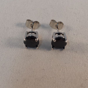 18K White Gold Filled Black Onyx Diamond Zircon Stud Earrings 7mm 1.28ctw each